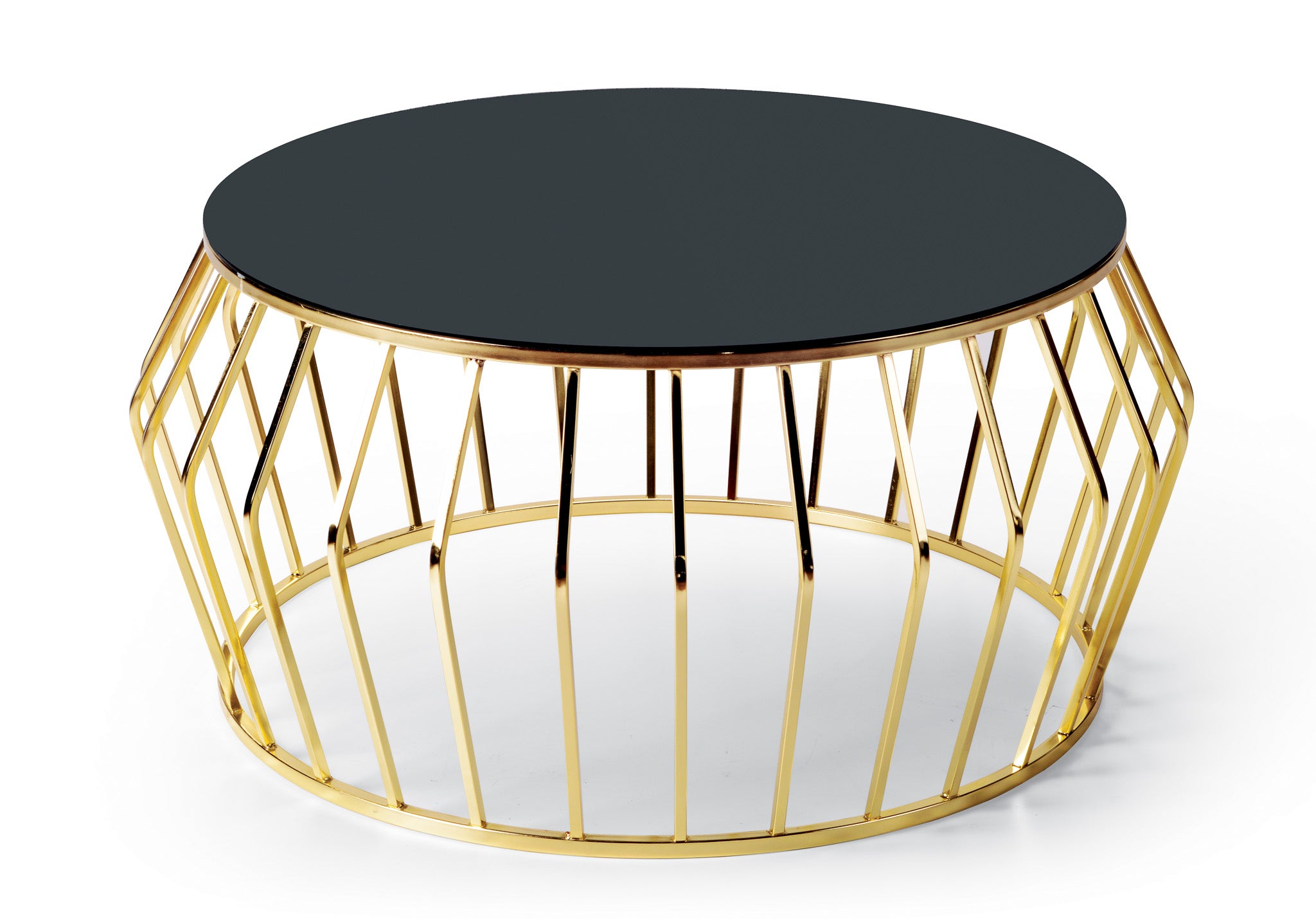 Ronde Salontafel – Zwart Glazen Blad – Metalen Onderstel